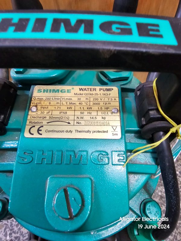1.5HP (1.1KW) Shimge Submersible Pump Model QDX6-25-1.1K3-F - Image 2